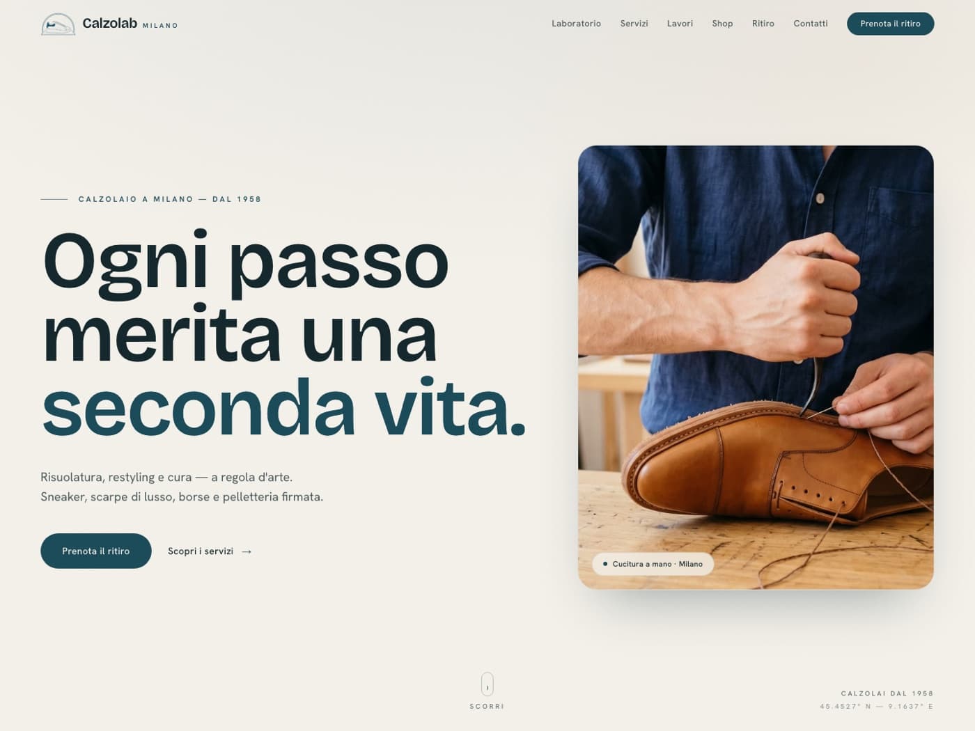 Schermata del sito Calzolab Milano