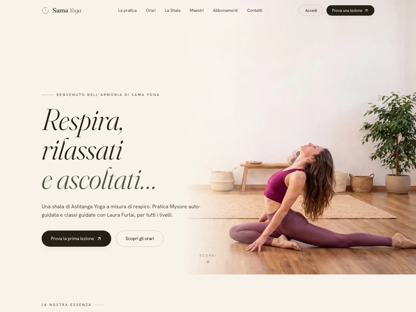 Schermata del sito Sama Yoga
