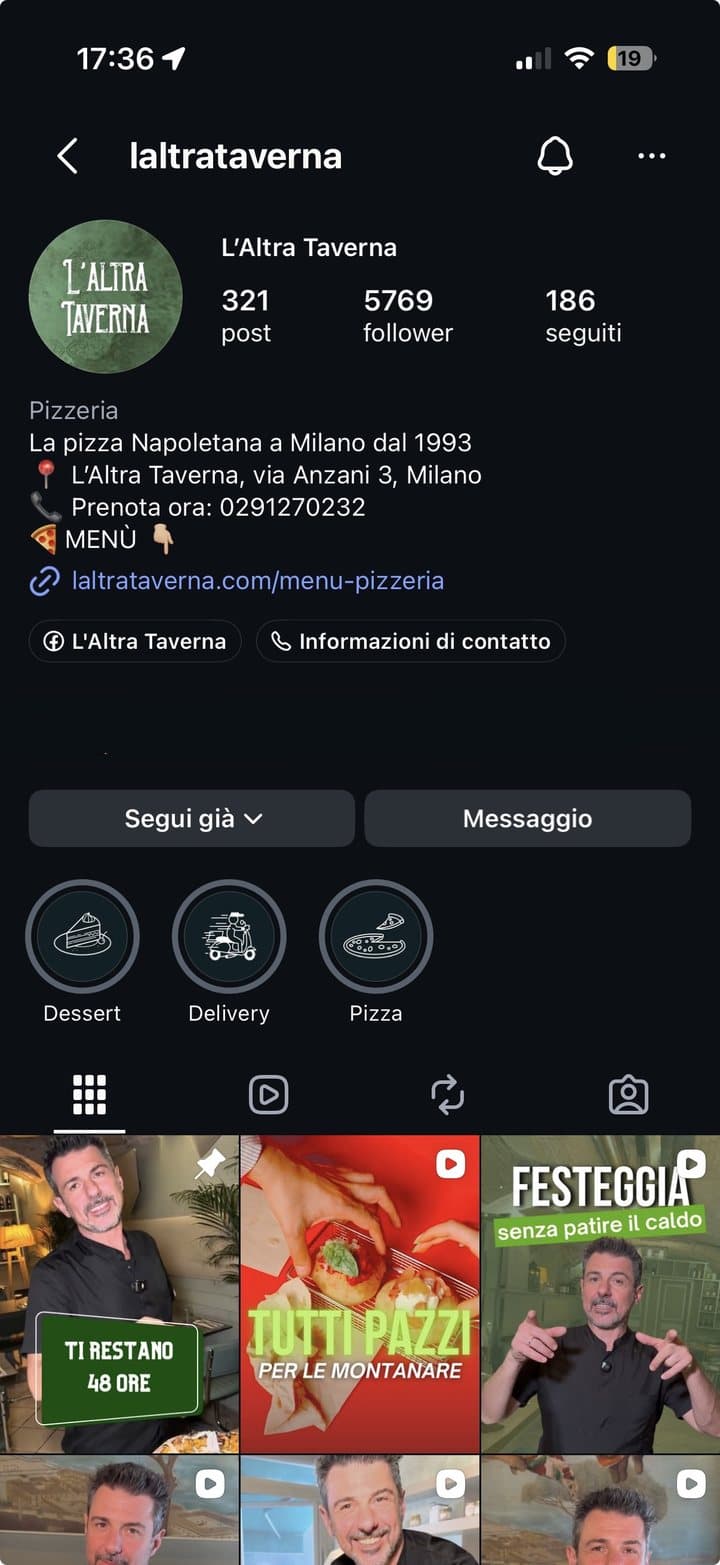 La pagina Instagram di L'Altra Taverna